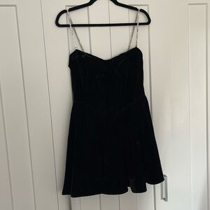 Black velvet structured mini cocktail dress